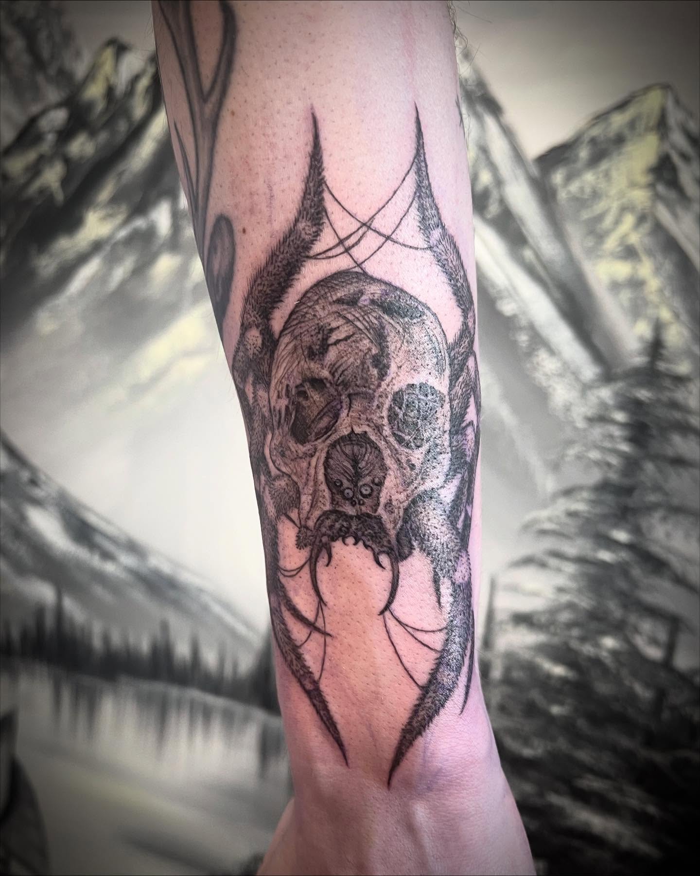 Tattoo by @jazzyhandswpg — black_and_grey, dark_realism