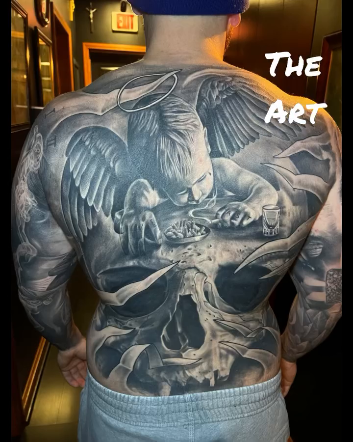 Eagle and skull realism tattoo by Krys King Tattoos