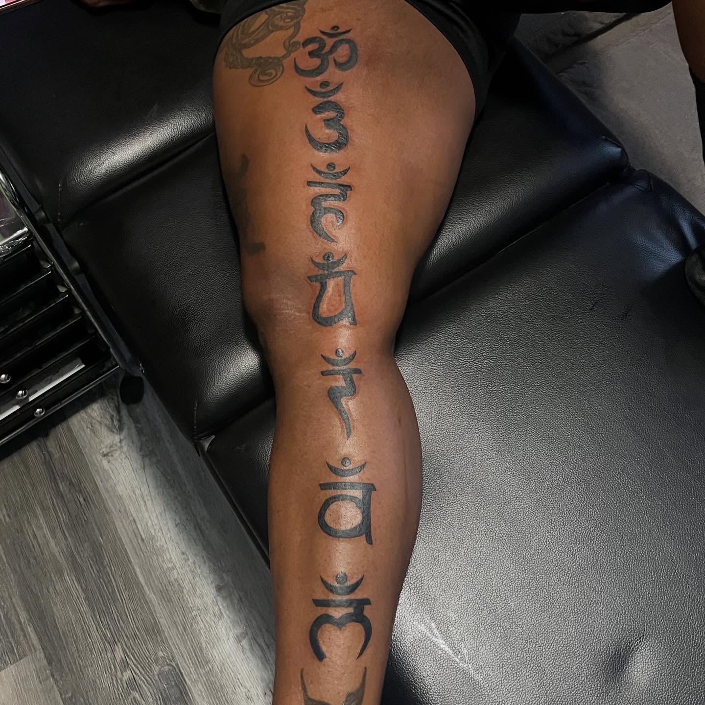 Script lettering lettering script tattoo on the leg by Bris