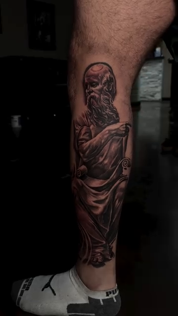 Statue of a bearded man realism tattoo by Andrew Wine🍷Tattoo