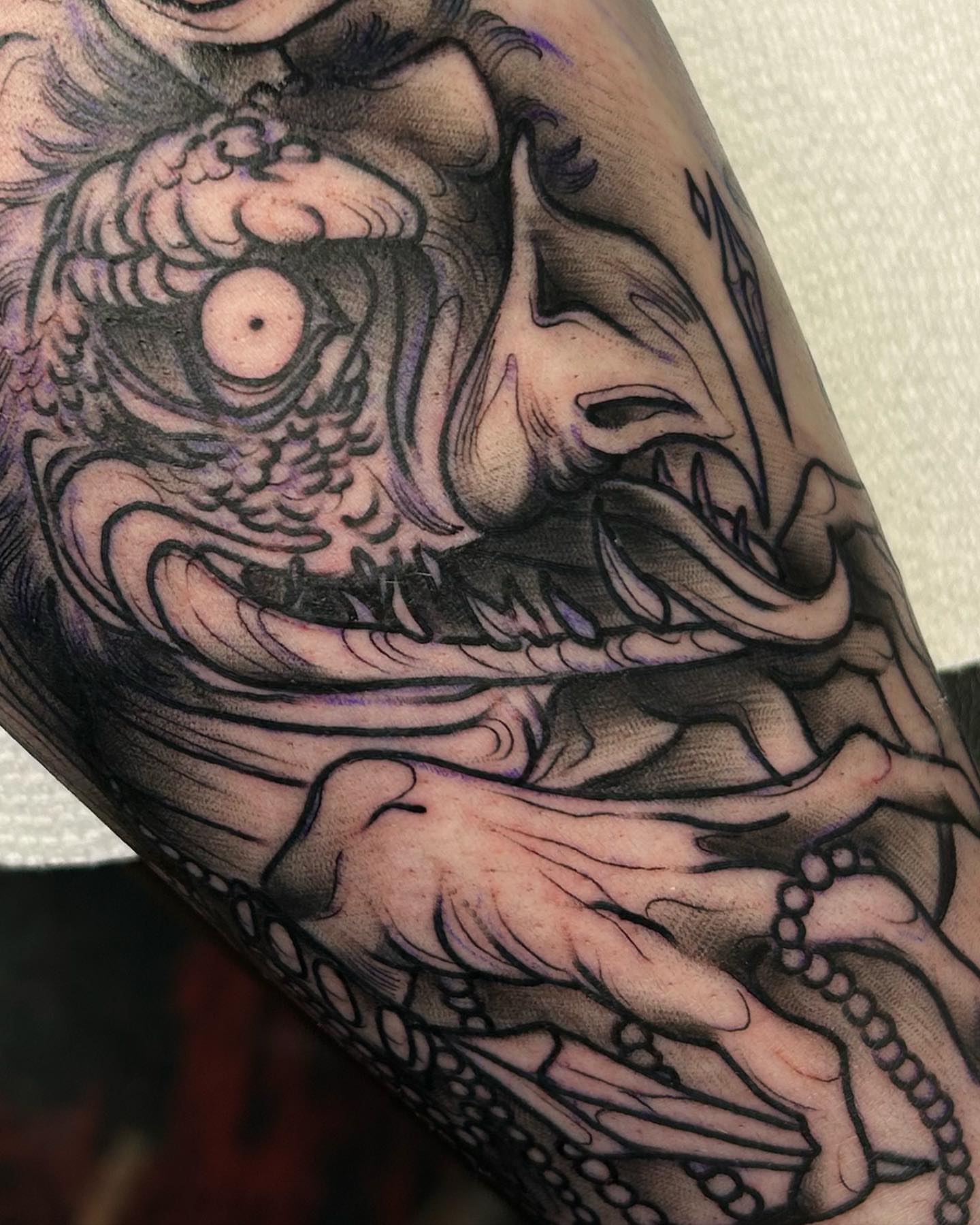 Demon American traditional tattoo on the forearm by Tatijana., Kettering, Ohio