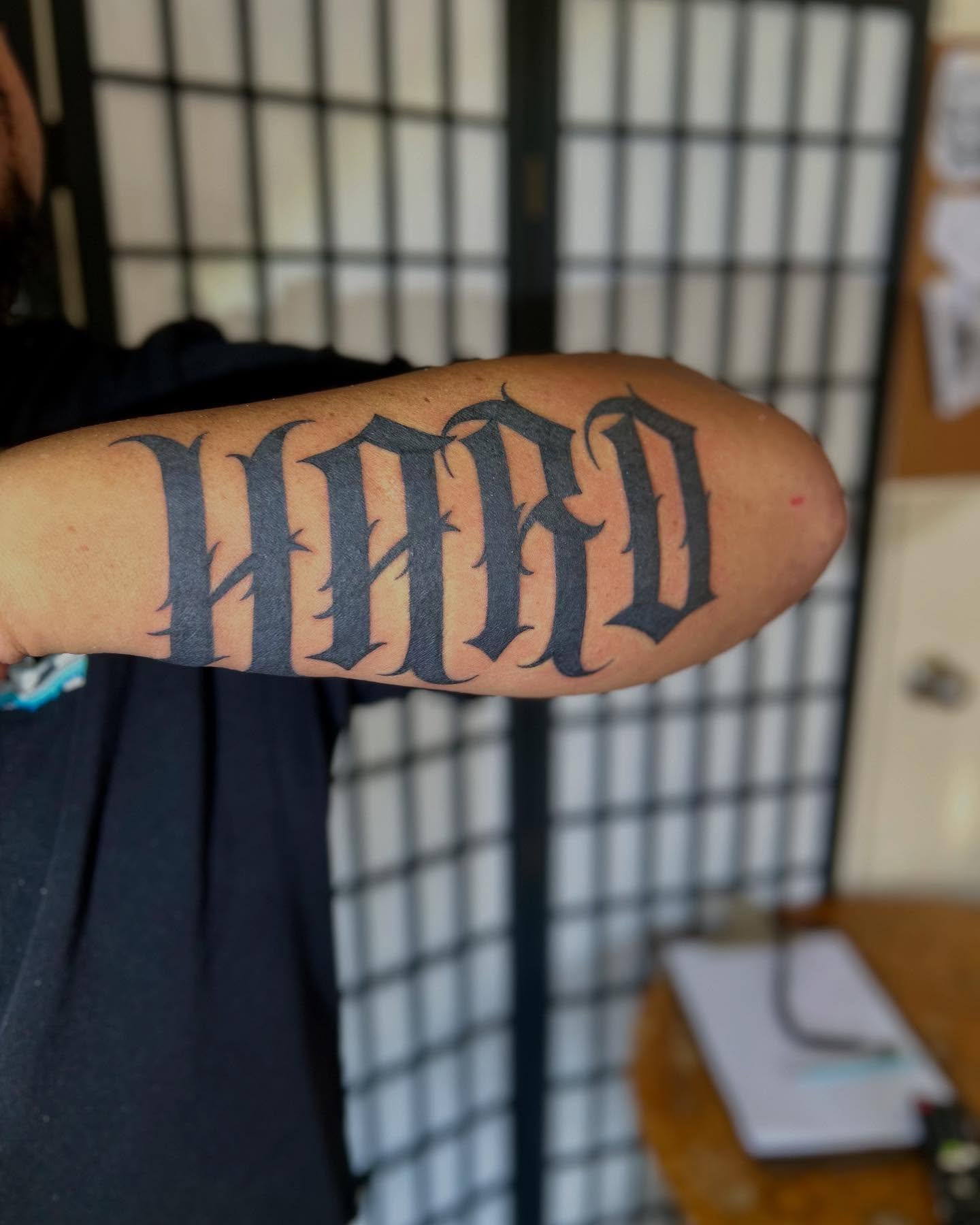 HARD lettering script tattoo on the forearm by ɢɢ sᴛʏʟᴇs