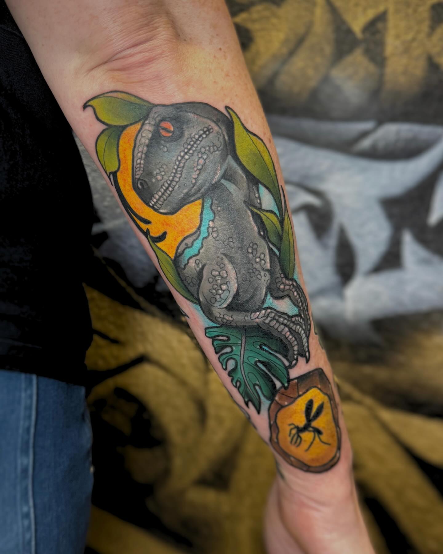Dinosaur dotwork tattoo on the forearm by ♡ 𝒜𝓂𝒾𝓃𝒶 𝐵𝒽𝒶𝓉𝓉𝒾 ♡
