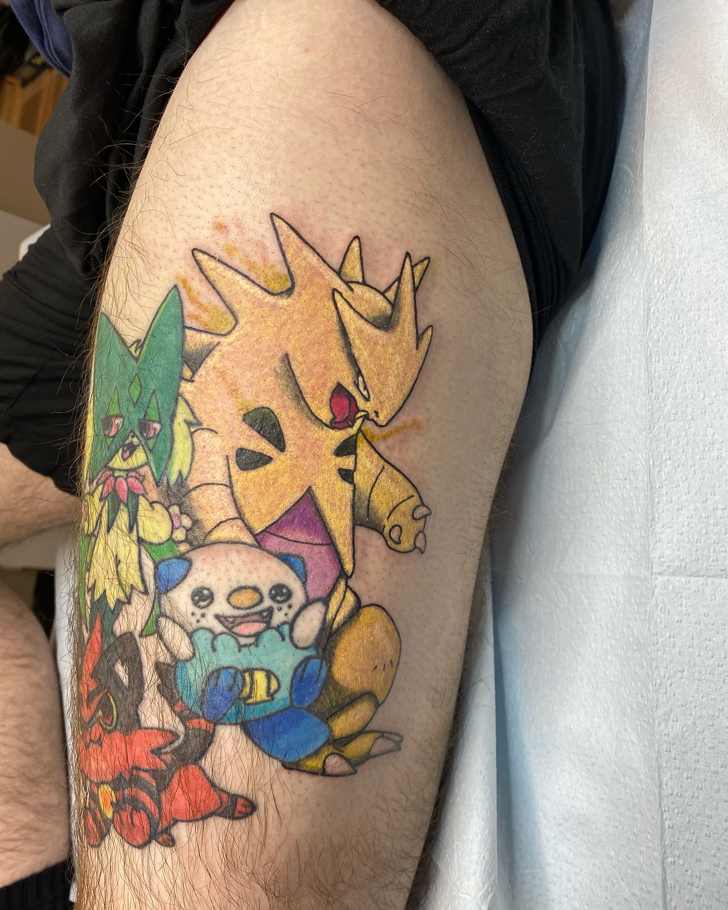 Pokemon characters new school tattoo on the forearm by Destinee DeFriece