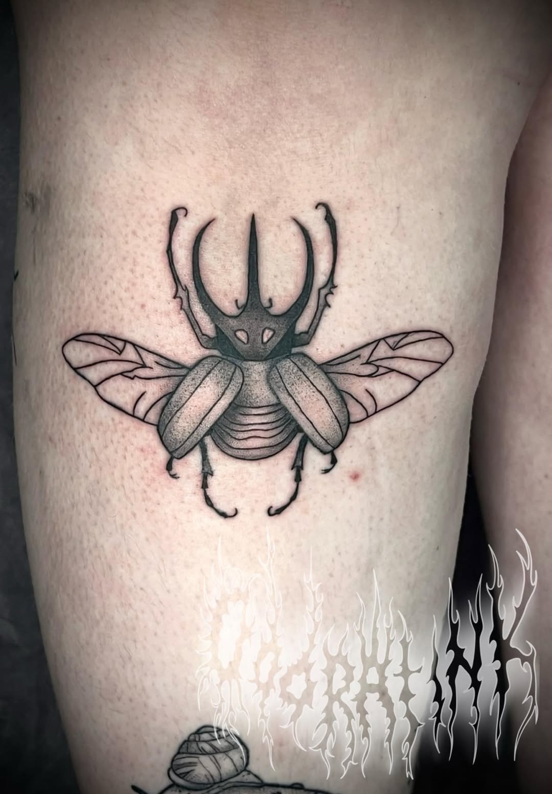 Tattoo by @oddratink — black_and_grey, dotwork