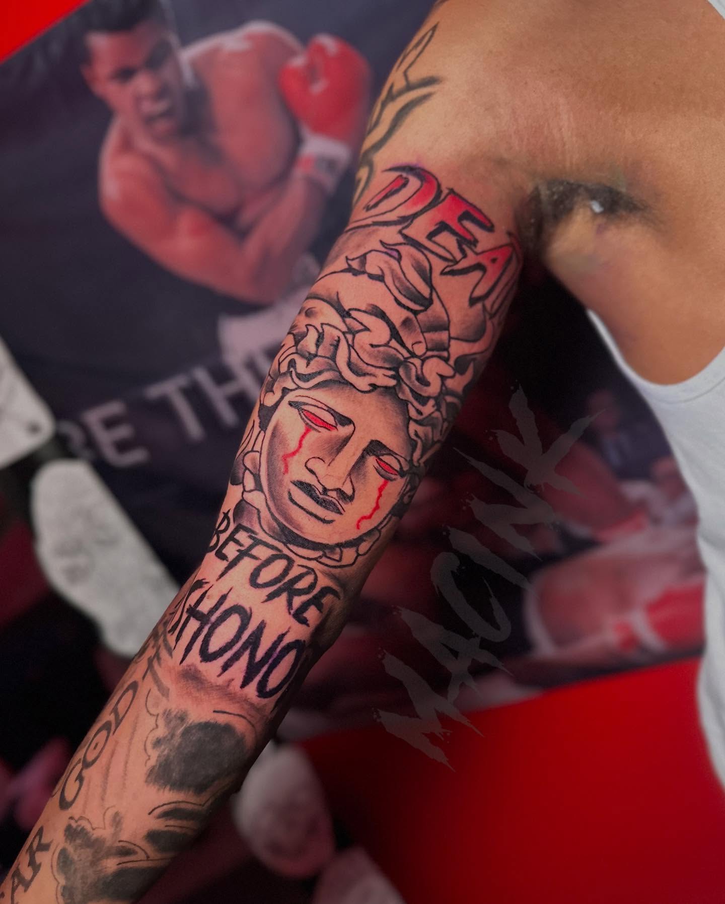 Medusa head realism tattoo on the forearm by ATL Tattoo Artist💲