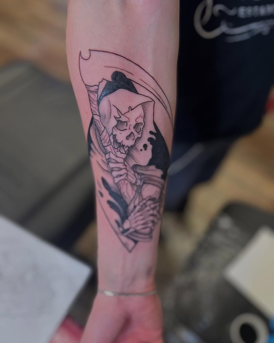 Tattoo by @lilacmourningink — black_and_grey, dark_realism
