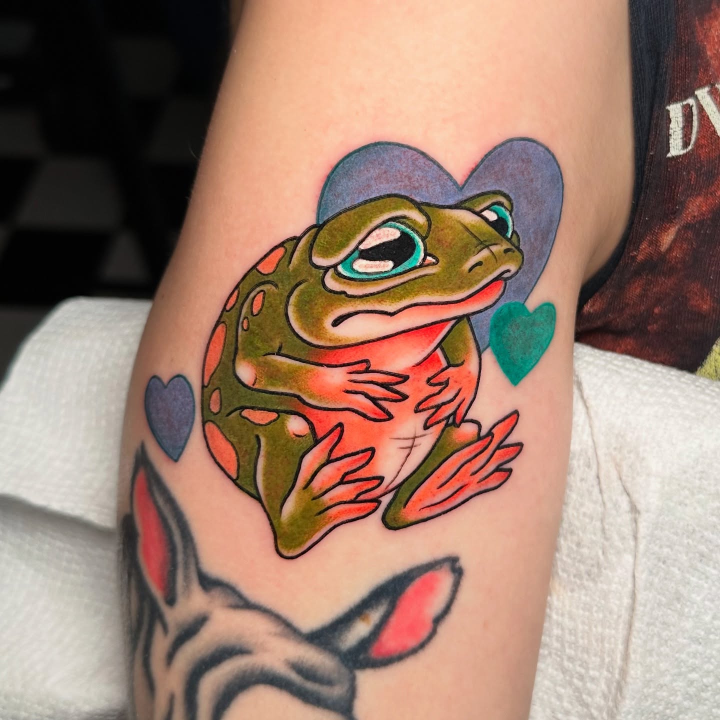 Frog American traditional tattoo on the forearm by Tayler Pearson, Fort Collins, Colorado