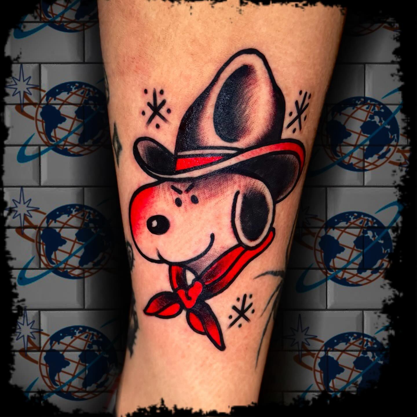 Cowboy dog American traditional tattoo on the forearm by Antonio DeCaro