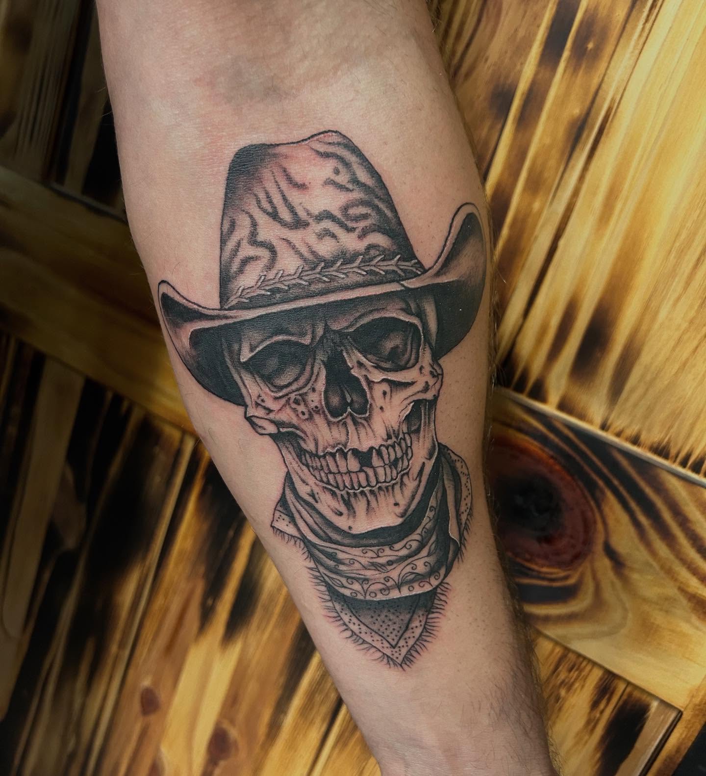 Cowboy skull realism tattoo on the forearm by ππππππ ππππππ