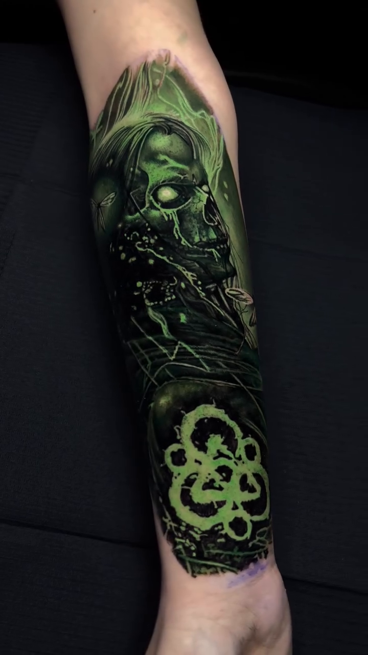 Zombie with symbol dark realism tattoo by Jon Ronzka