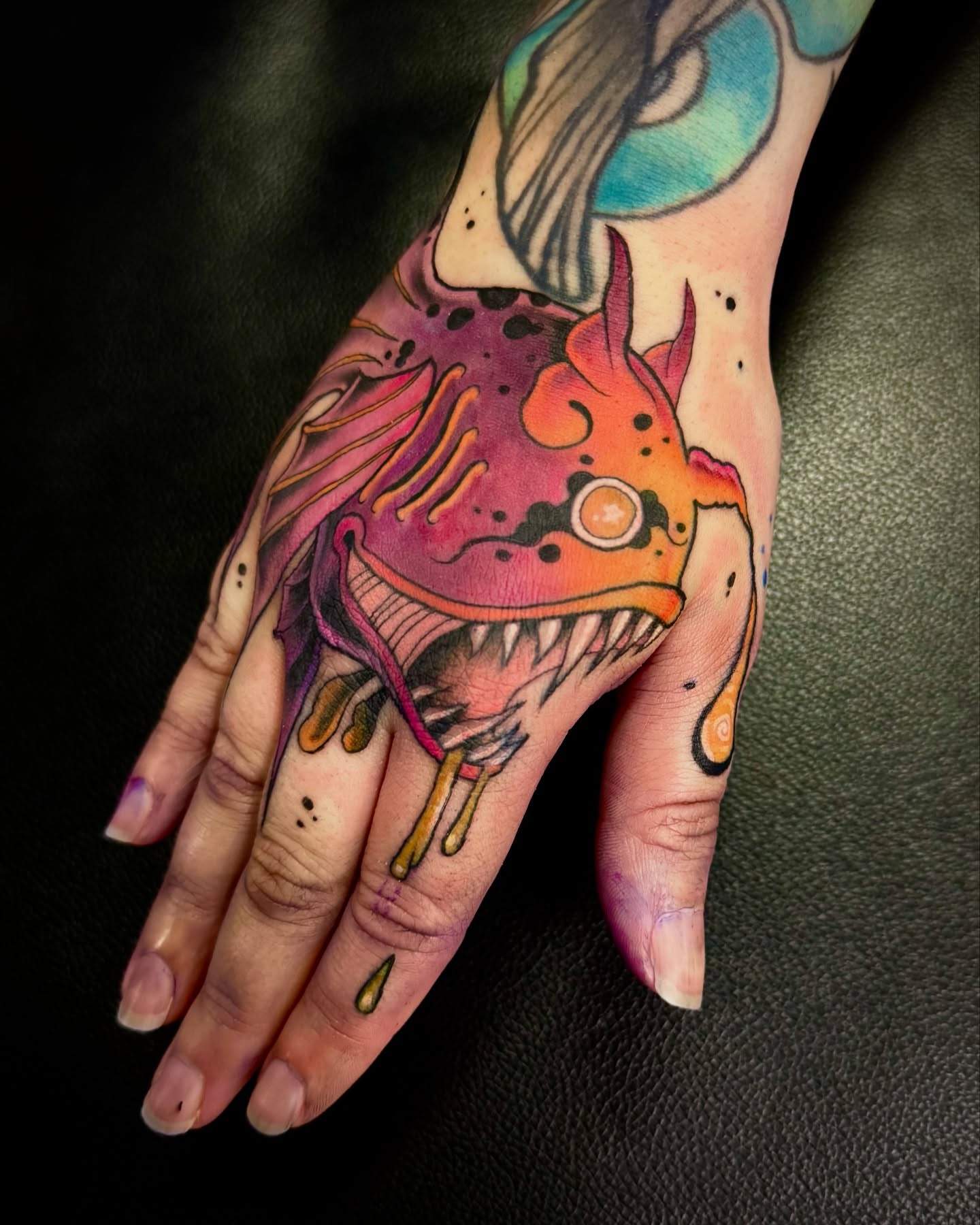 Angler fish dotwork tattoo on the hand by Mags🗡️