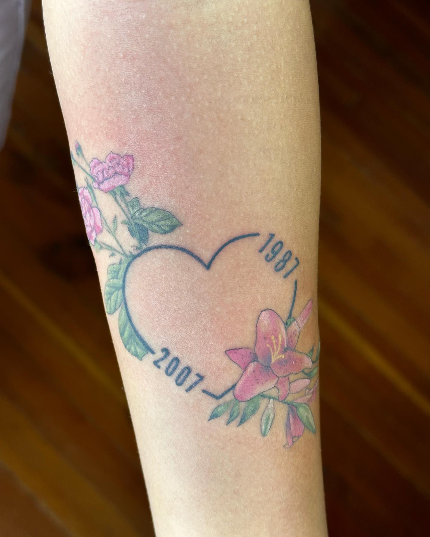 Heart with floral elements new school tattoo on the forearm by SAL, Mesa, Arizona