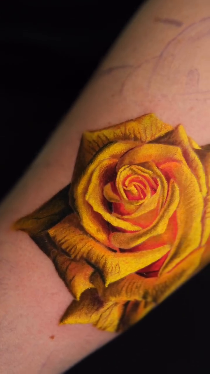 Yellow rose realism tattoo by Josy Castro