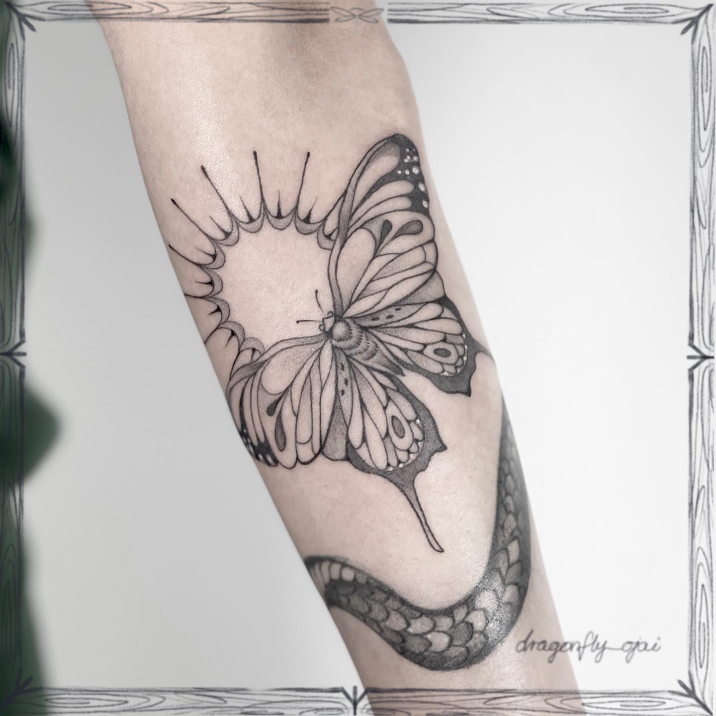 Tattoo by @dragonfly_ajja — black_and_grey