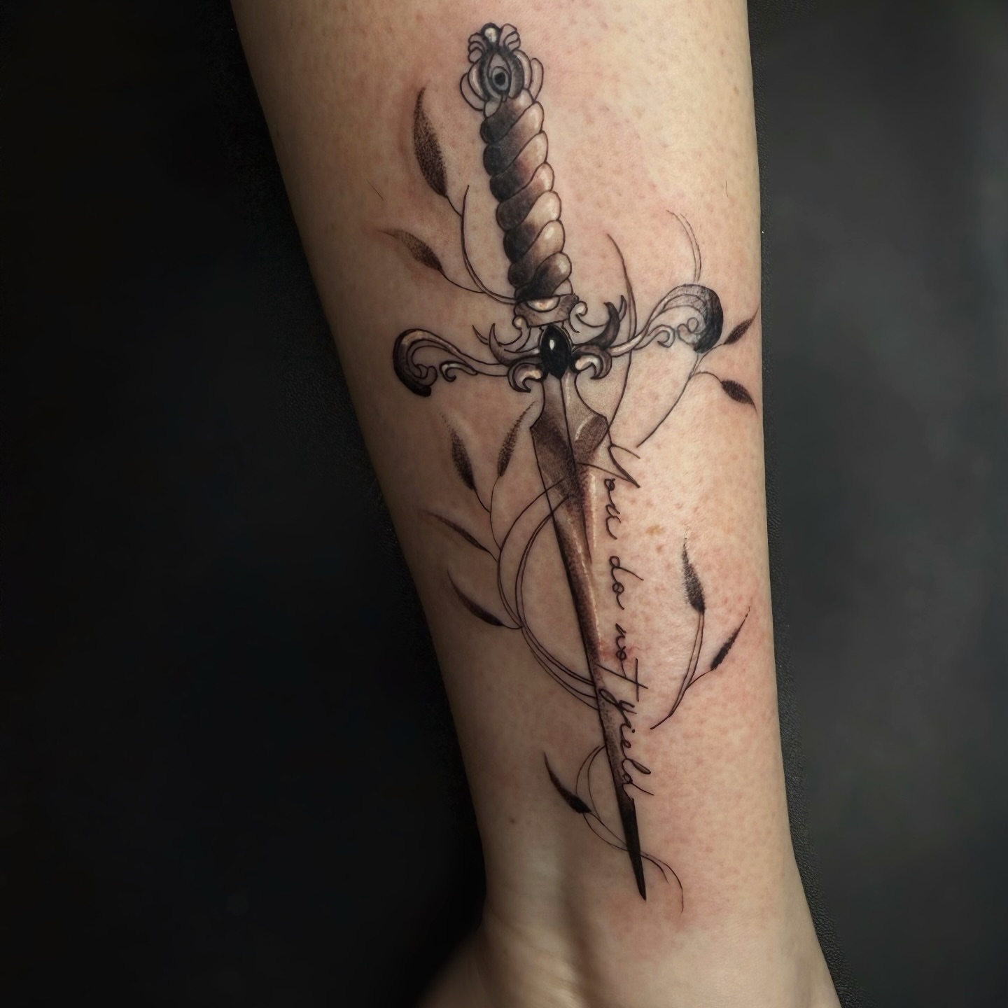 Sword ornamental tattoo on the forearm by ᴍᴀɢɢɪᴇ ✧, Las Vegas, Nevada