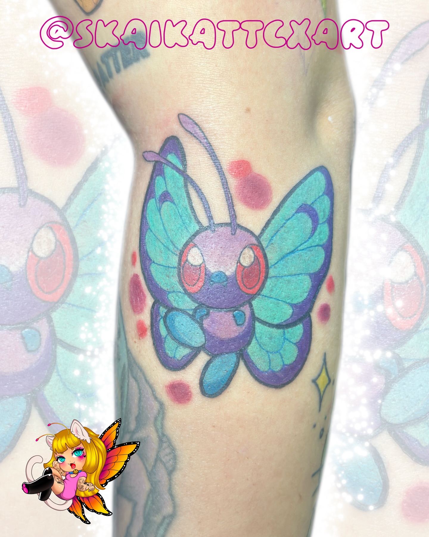 Butterfly new school tattoo on the forearm by ♔☙☆彡♡︎ Sᴋᴀɪʟʏʀ Kᴀᴛᴛ ♡︎☆彡❧♔