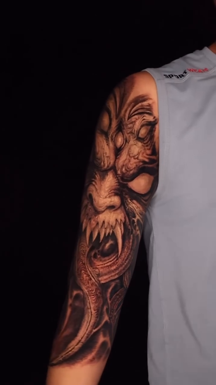 Demonic face with tentacles dark realism tattoo by Dark tattoo