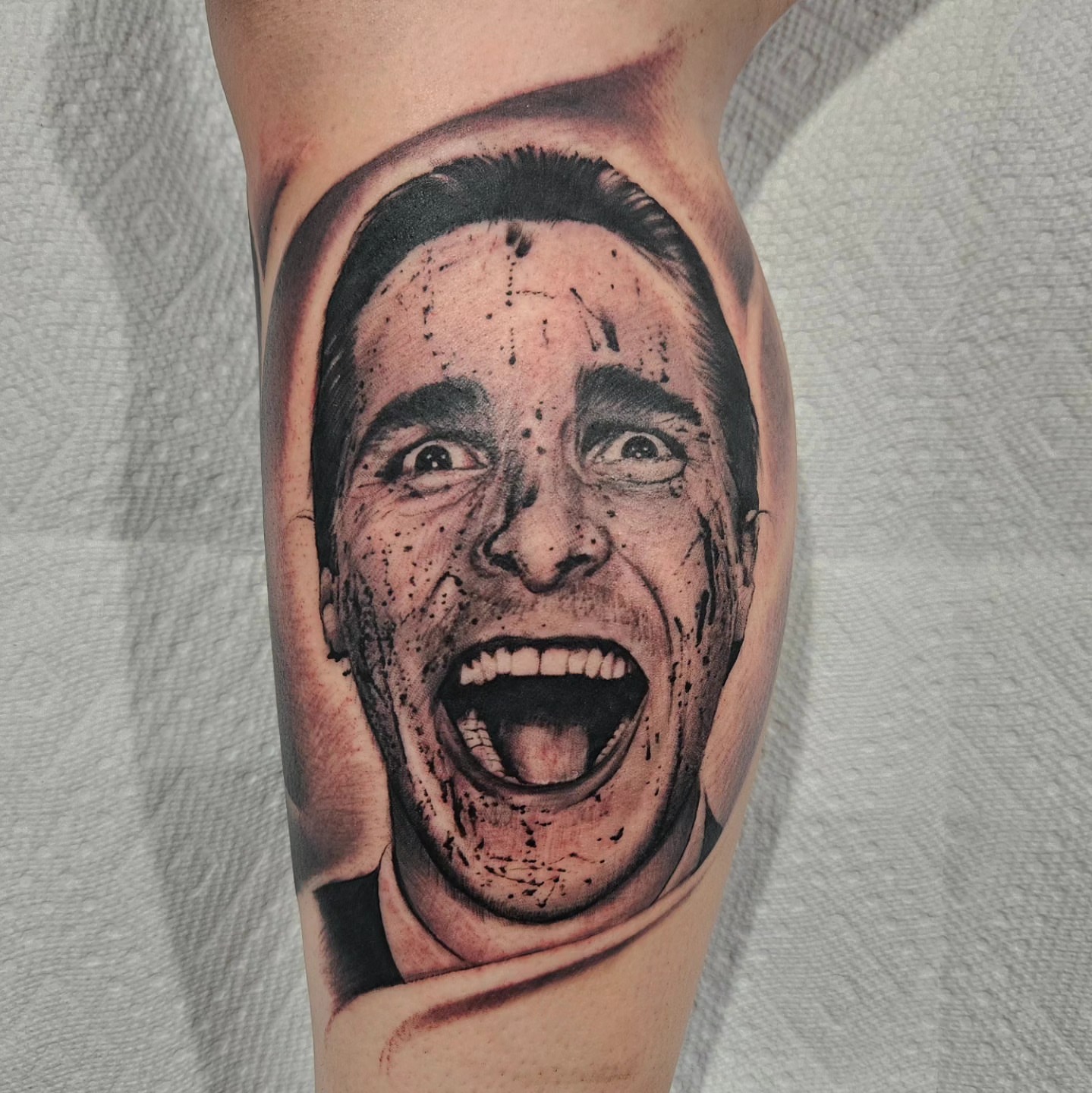 Shouting man realism tattoo on the forearm by "El Jose" Tattoo
