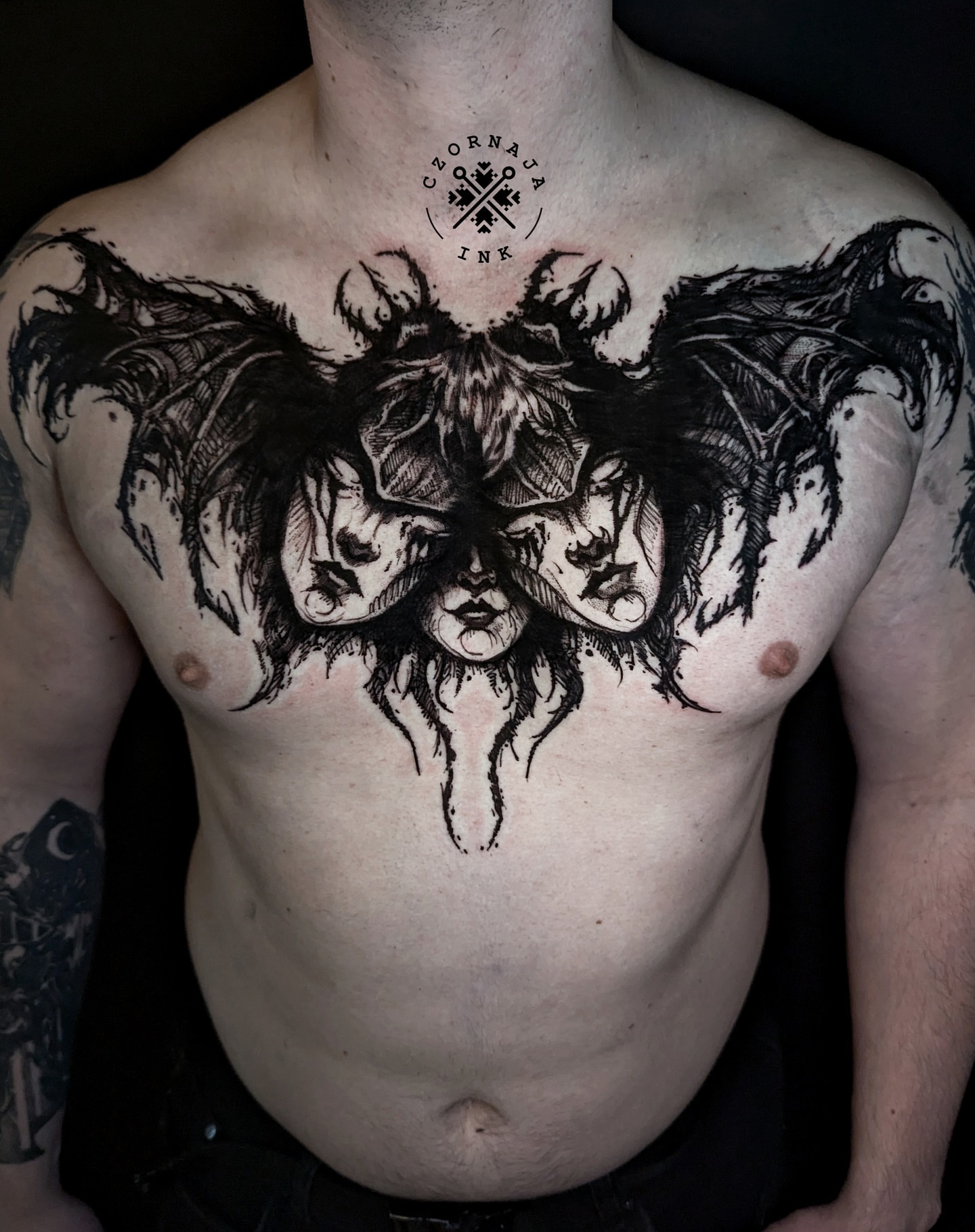 Tattoo by @czornaja_ink — black_and_grey, dark_realism