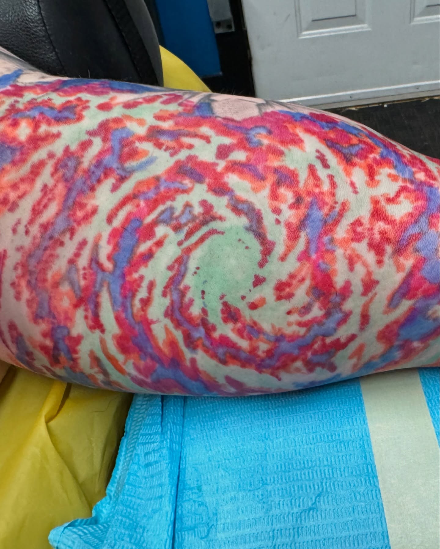 Abstract swirl dotwork tattoo on the leg by Shannon, Cincinnati, Ohio