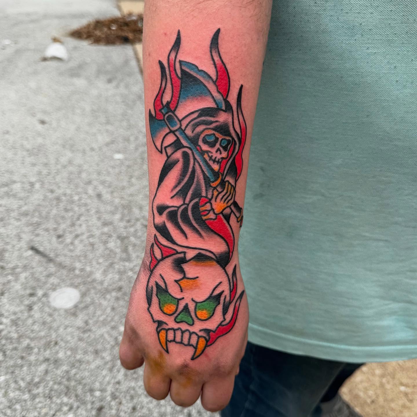 Tattoo by @iamthatgoddamnsonofabitch — american_traditional, dark_realism