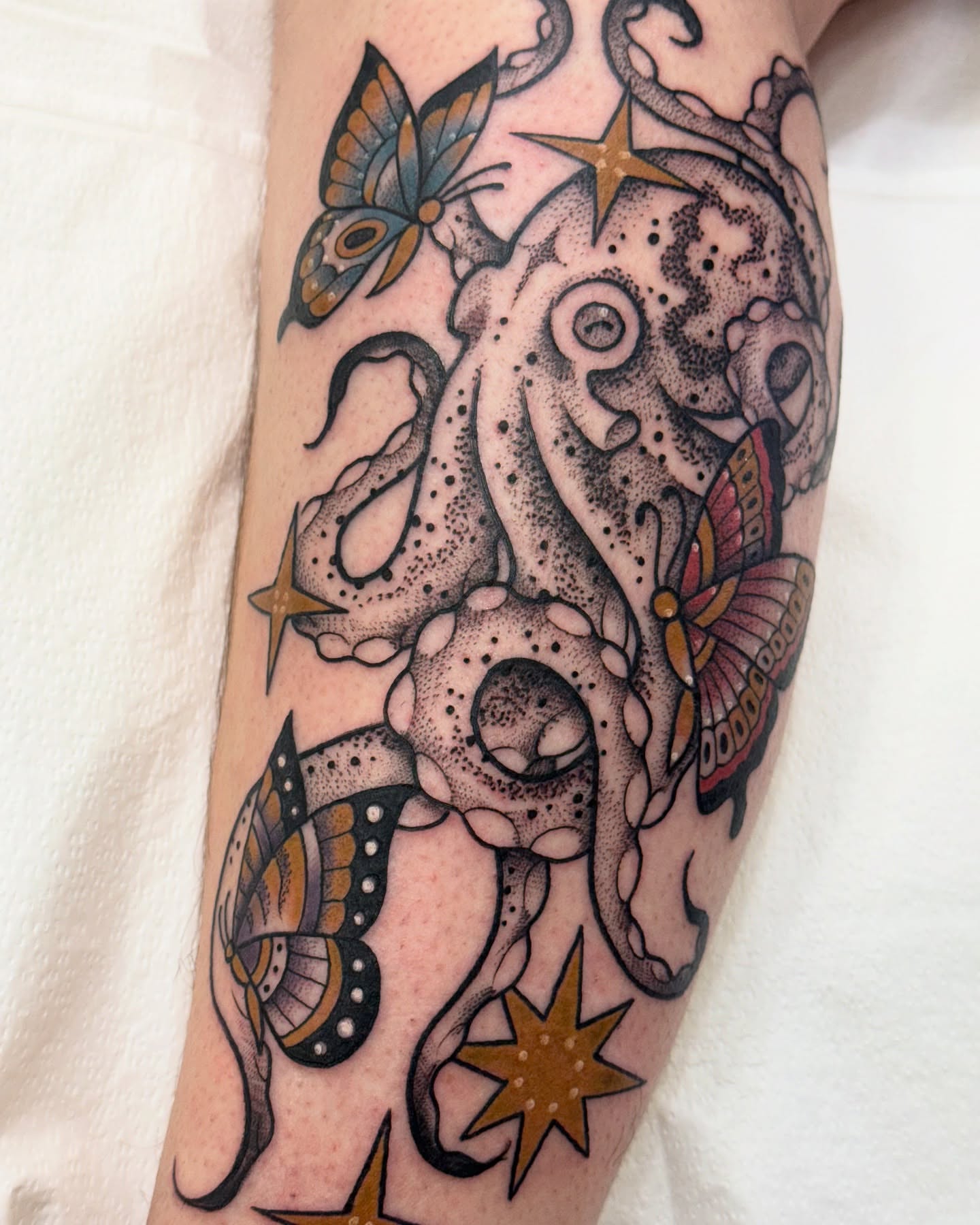 Octopus dotwork tattoo on the forearm by jenna clark🎨
