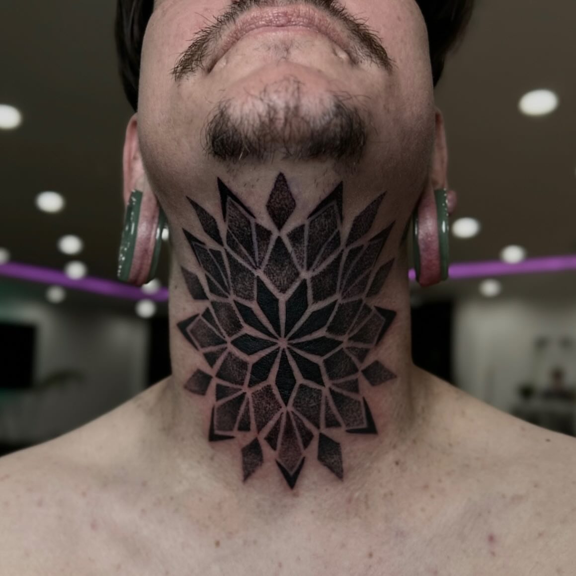 Geometric pattern geometric tattoo on the neck by Jelly