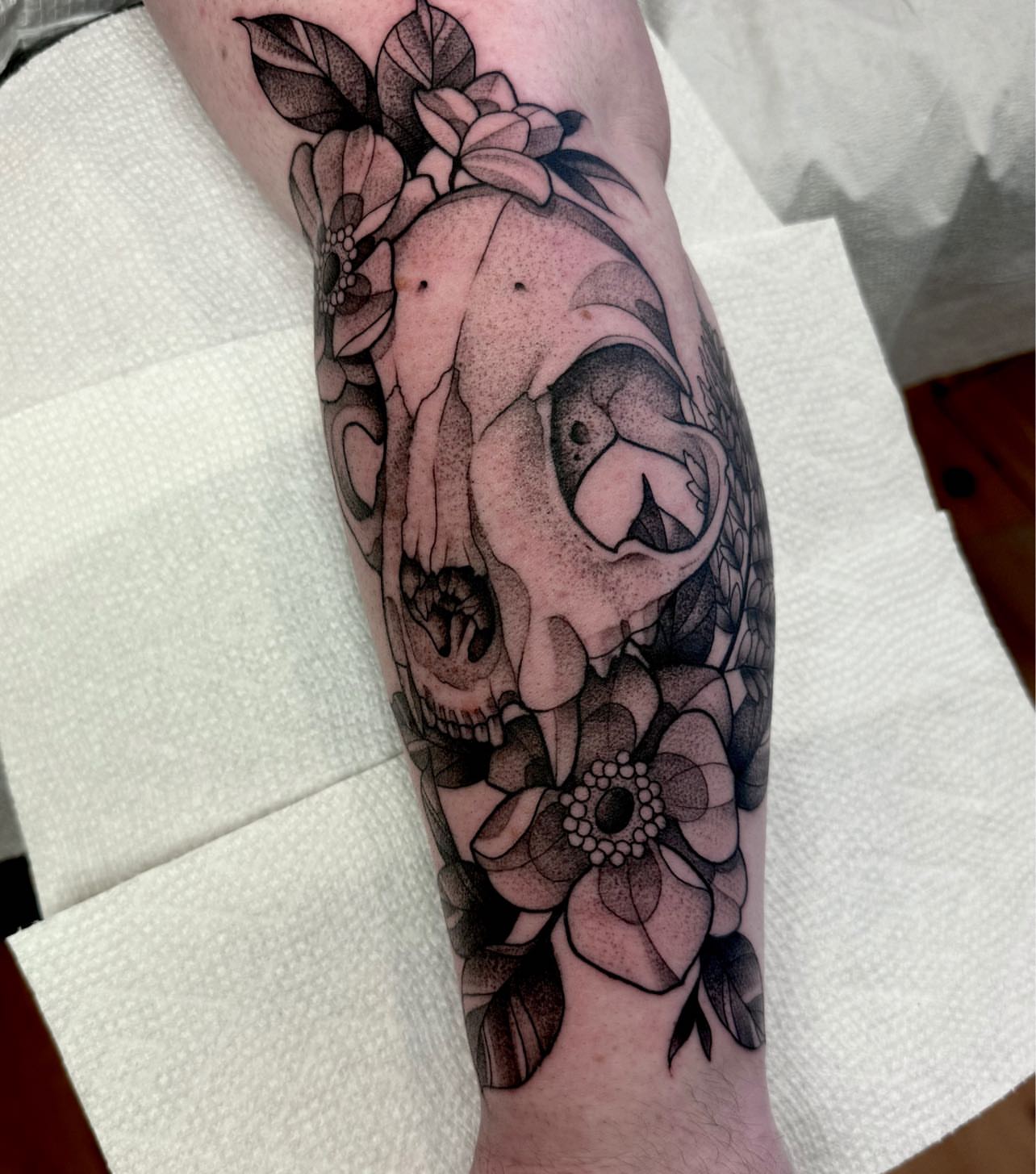 Tattoo by @lauren.tattoos — dotwork, black_and_grey