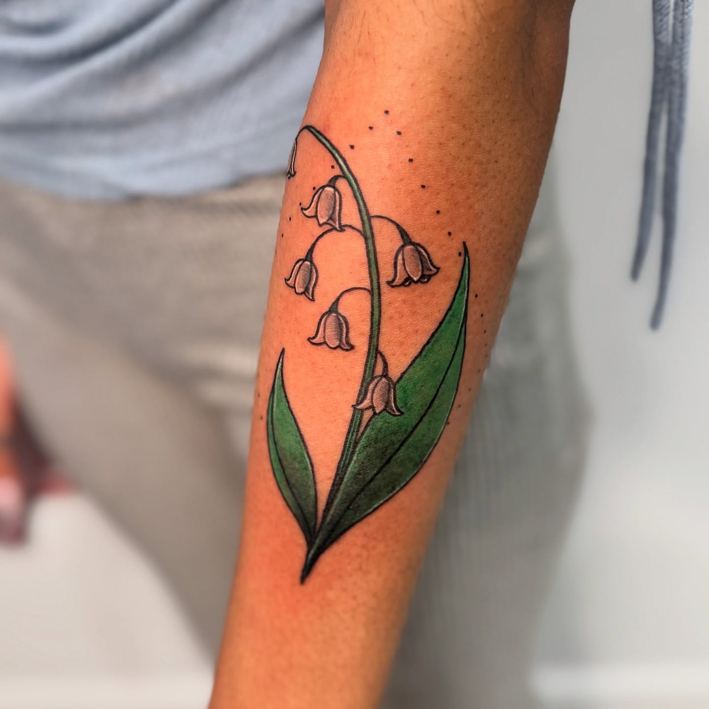 Lily of the valley dotwork tattoo on the forearm by Ashley Rose - Minnesota Tattoo Artist