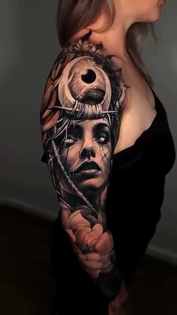 Woman with eye motif dark realism tattoo by Francis nieves, Miami, Florida