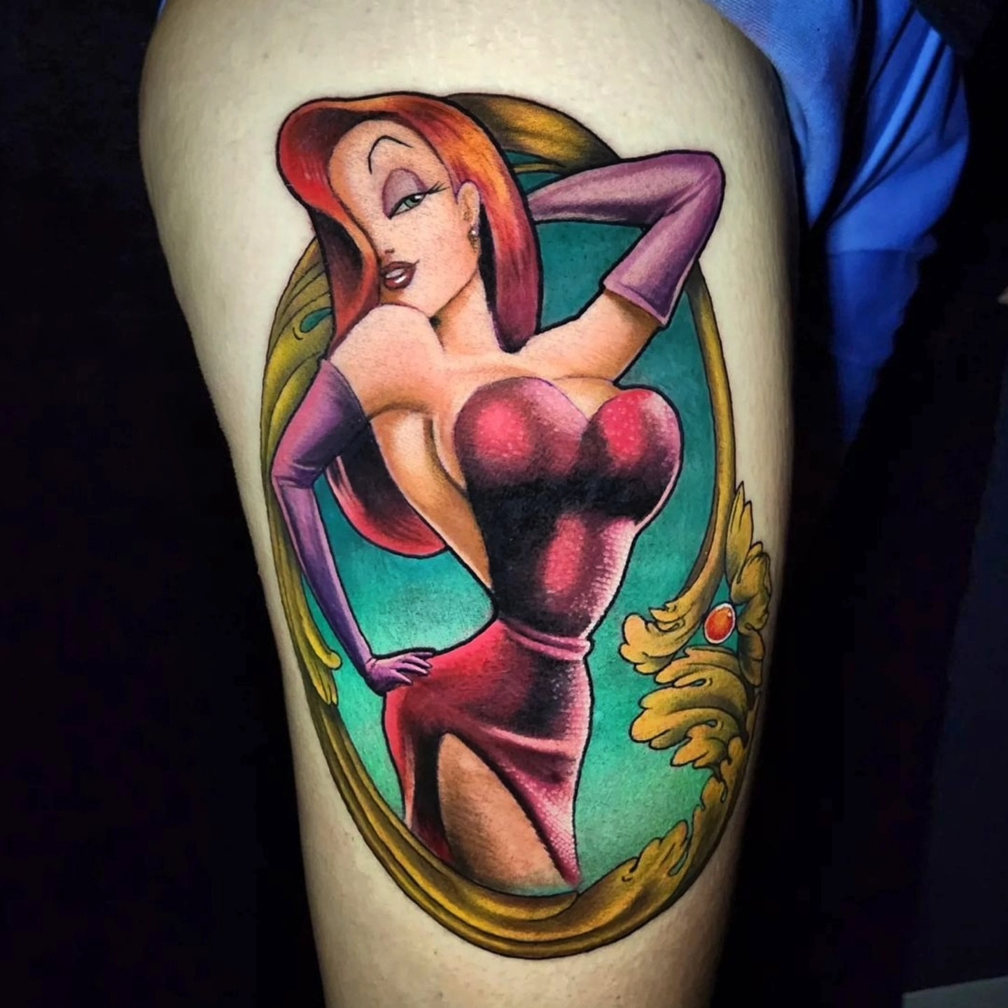 Mermaid American traditional tattoo on the thigh by Chris Bowen