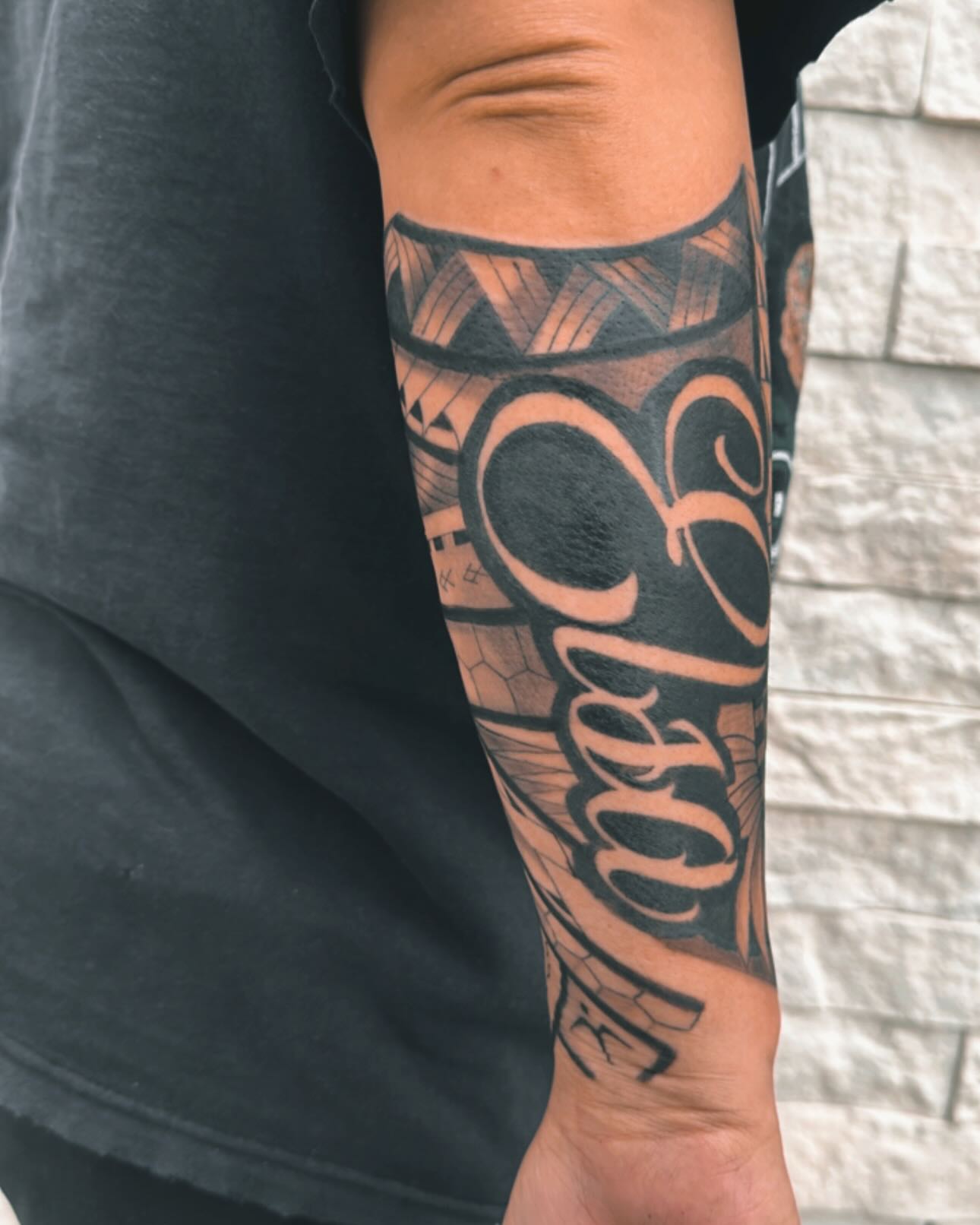 Script lettering lettering script tattoo on the forearm by Healoha “Lindelle” Kamanu