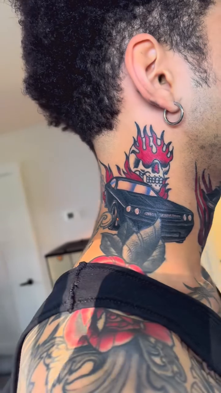 Burning car neo-traditional tattoo by Sincere