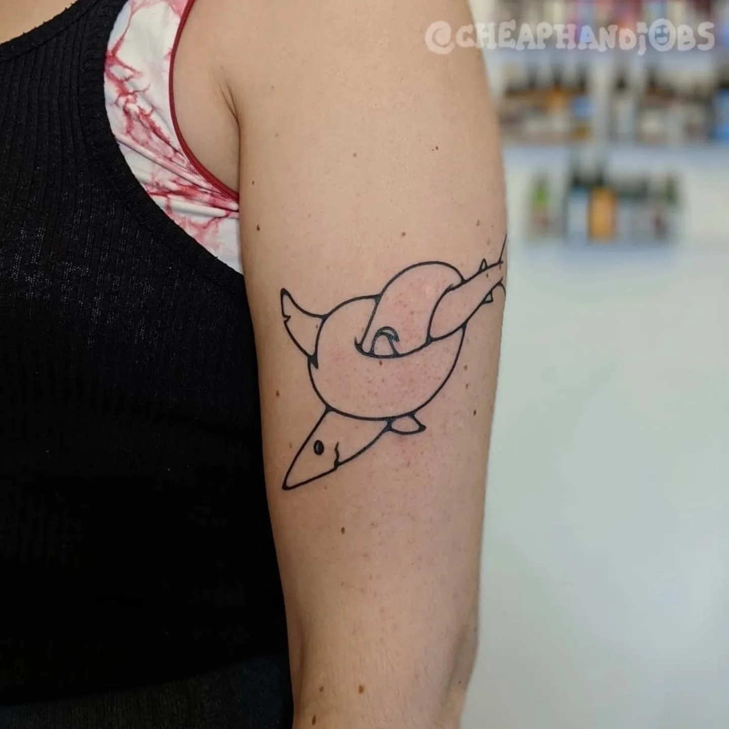 Whale minimalist tattoo on the forearm by @cheaphandjobs, Leipzig, Germany