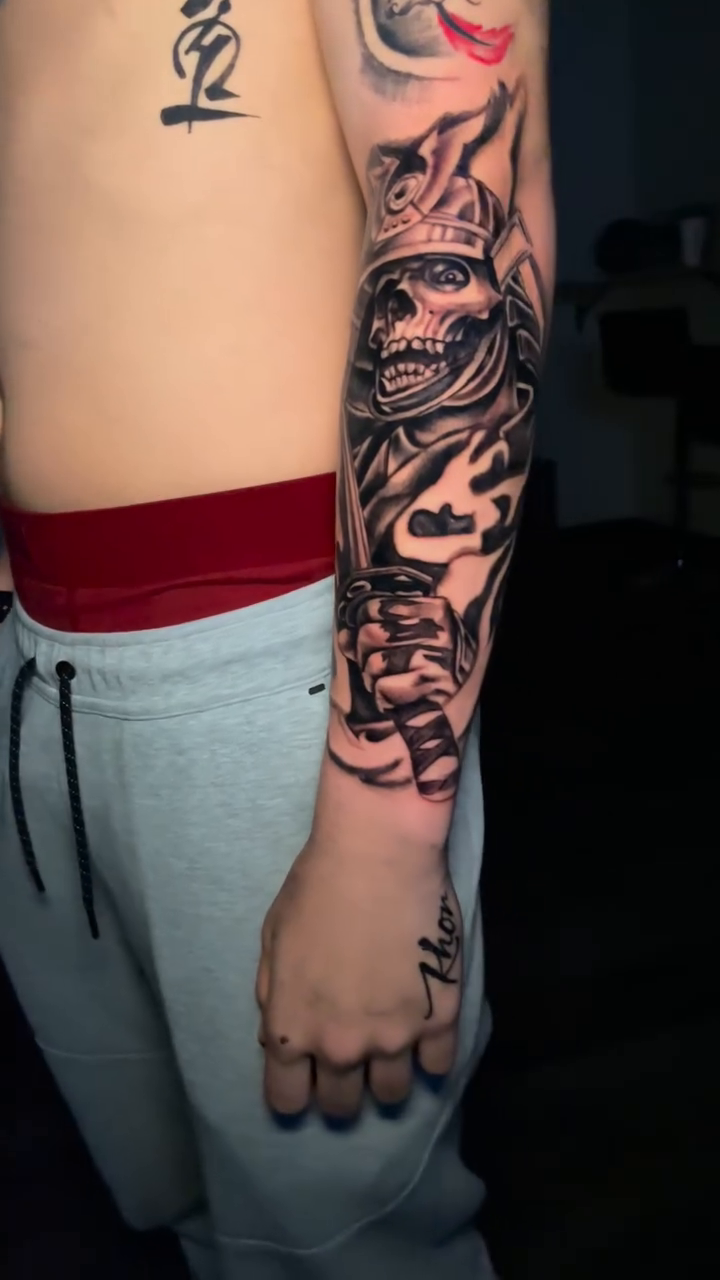 Skull with crown and clouds realism tattoo by Lucky Lefty