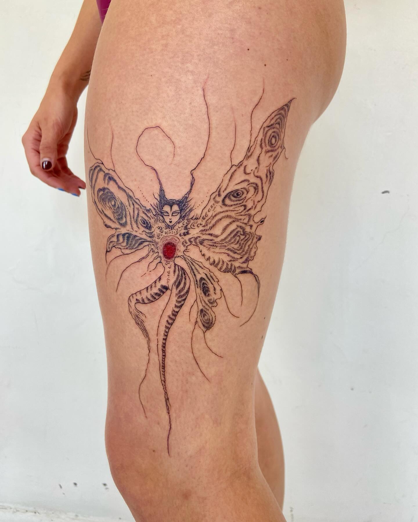 Butterfly surrealism tattoo on the thigh by ∘≁≀Gæish∀ ⍕ ◯⊂ⅇl⌾tl≀≁∘