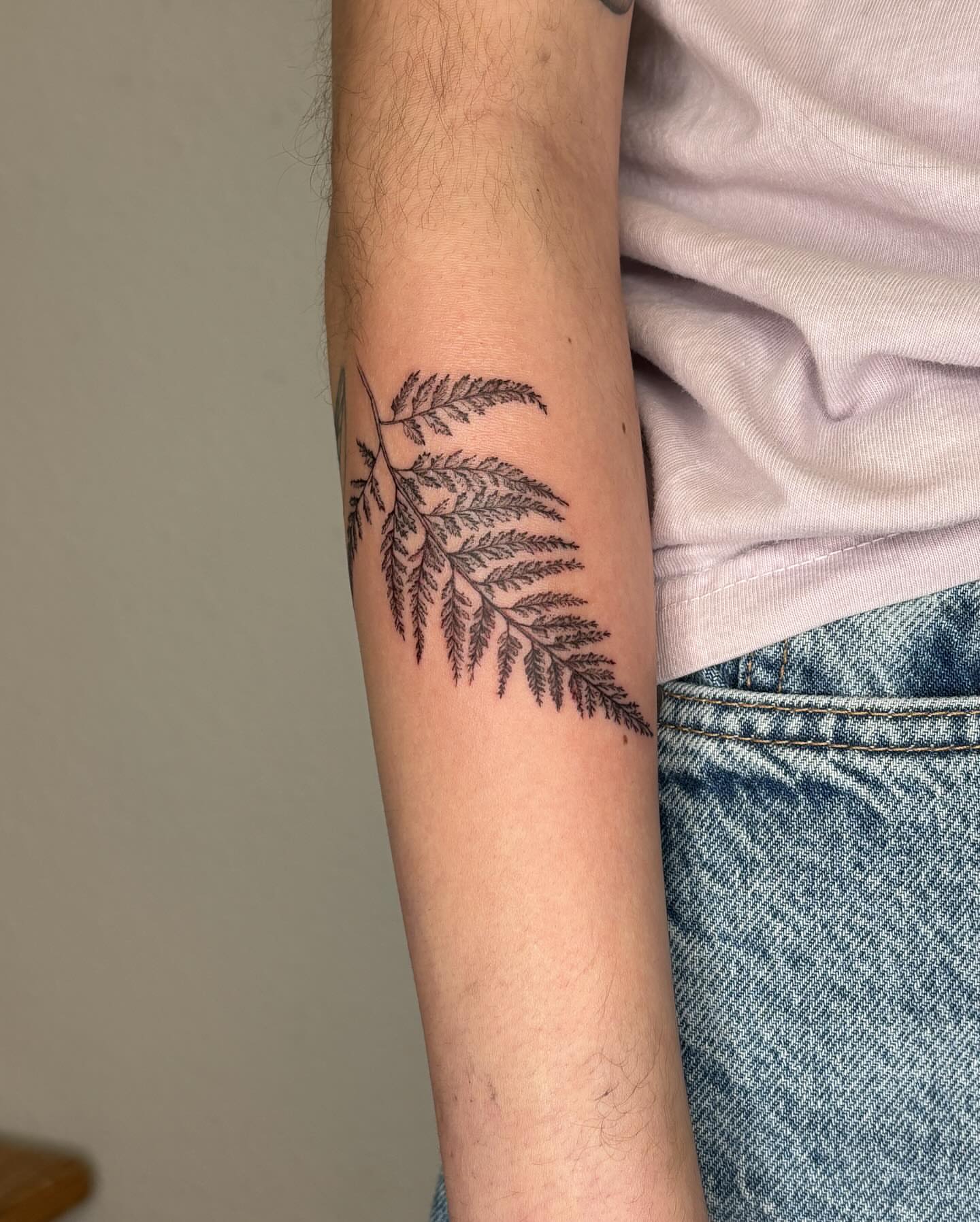 Fern black and grey tattoo on the forearm by alyssa doing tattoos