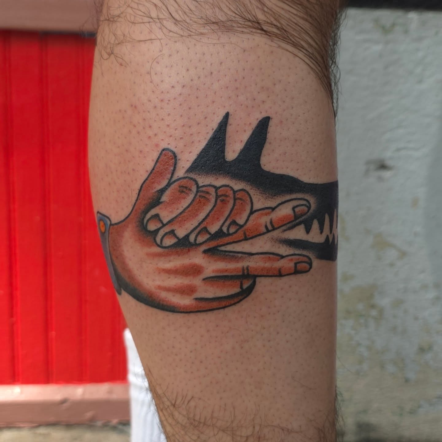 Hands American traditional tattoo on the forearm by Jared Green