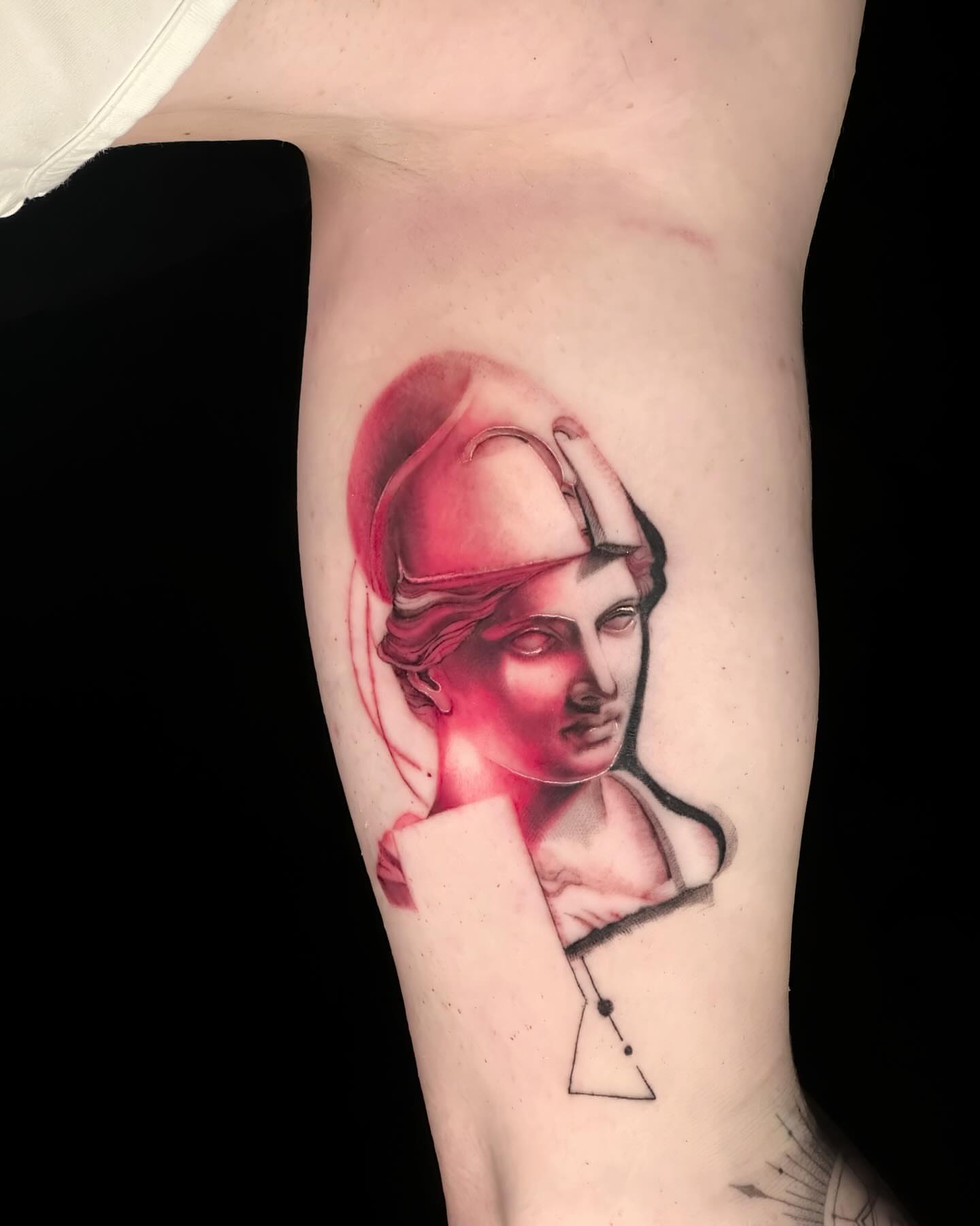 Statue bust realism tattoo on the forearm by Alice Li, Houston, Texas