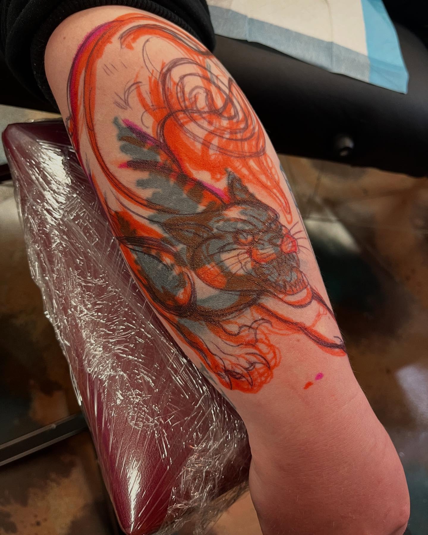 Cat japanese irezumi tattoo on the forearm by Lee Brewster, Erlanger, Kentucky