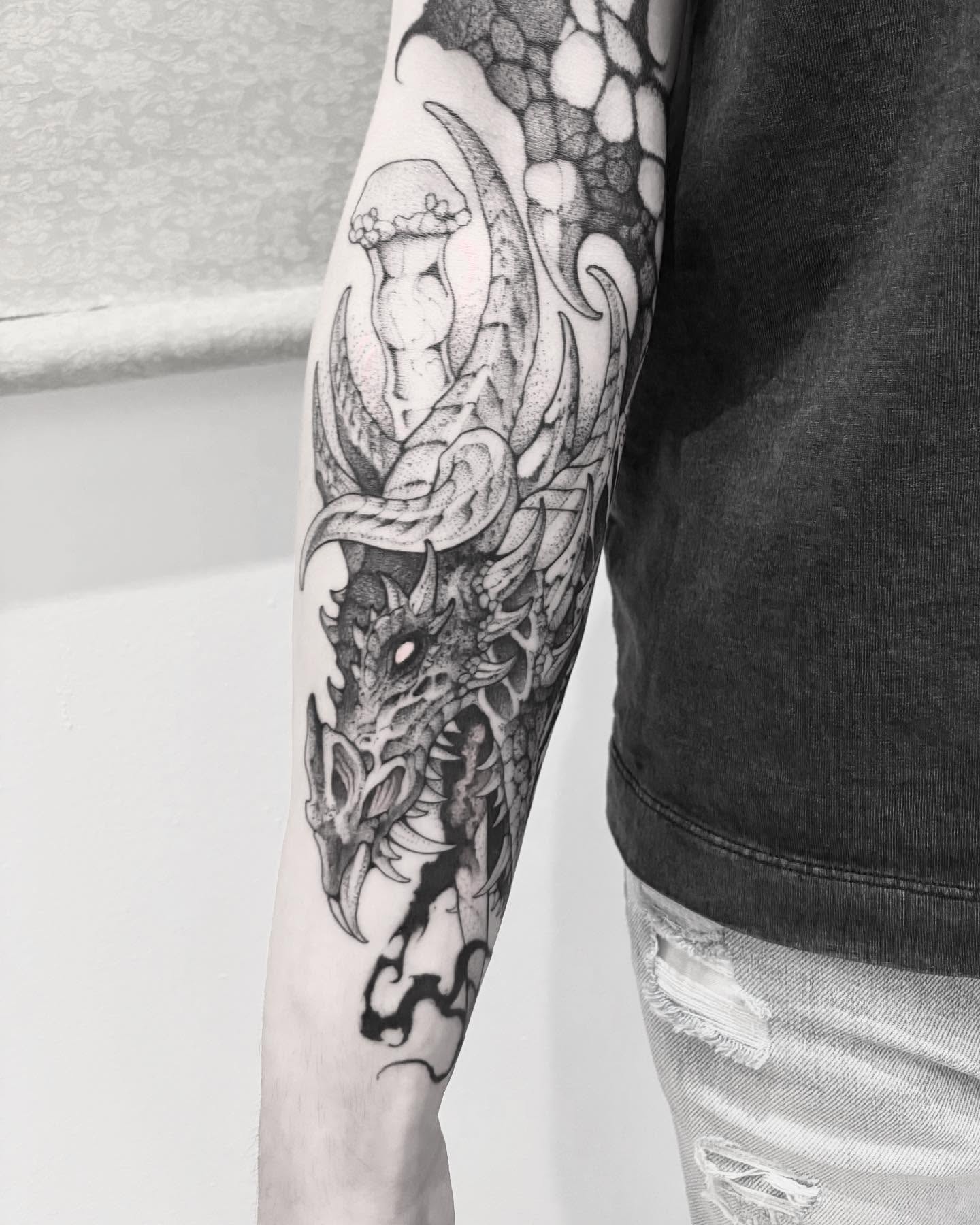 Tattoo by @blightttattoo — dotwork, black_and_grey