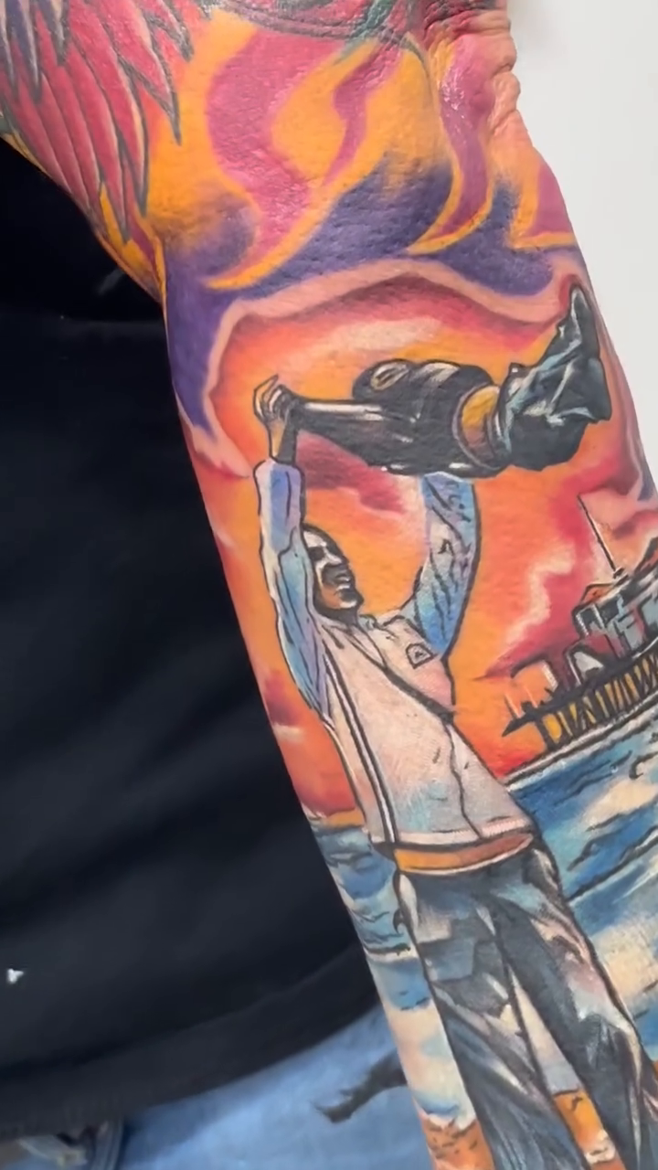 Realism tattoo on the upper arm by Brian Cruz Garcia