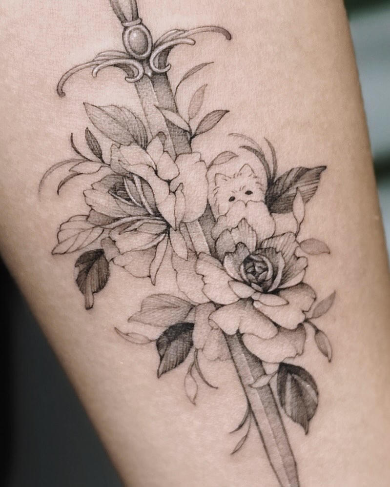 Flower bouquet realism tattoo on the forearm by Angel