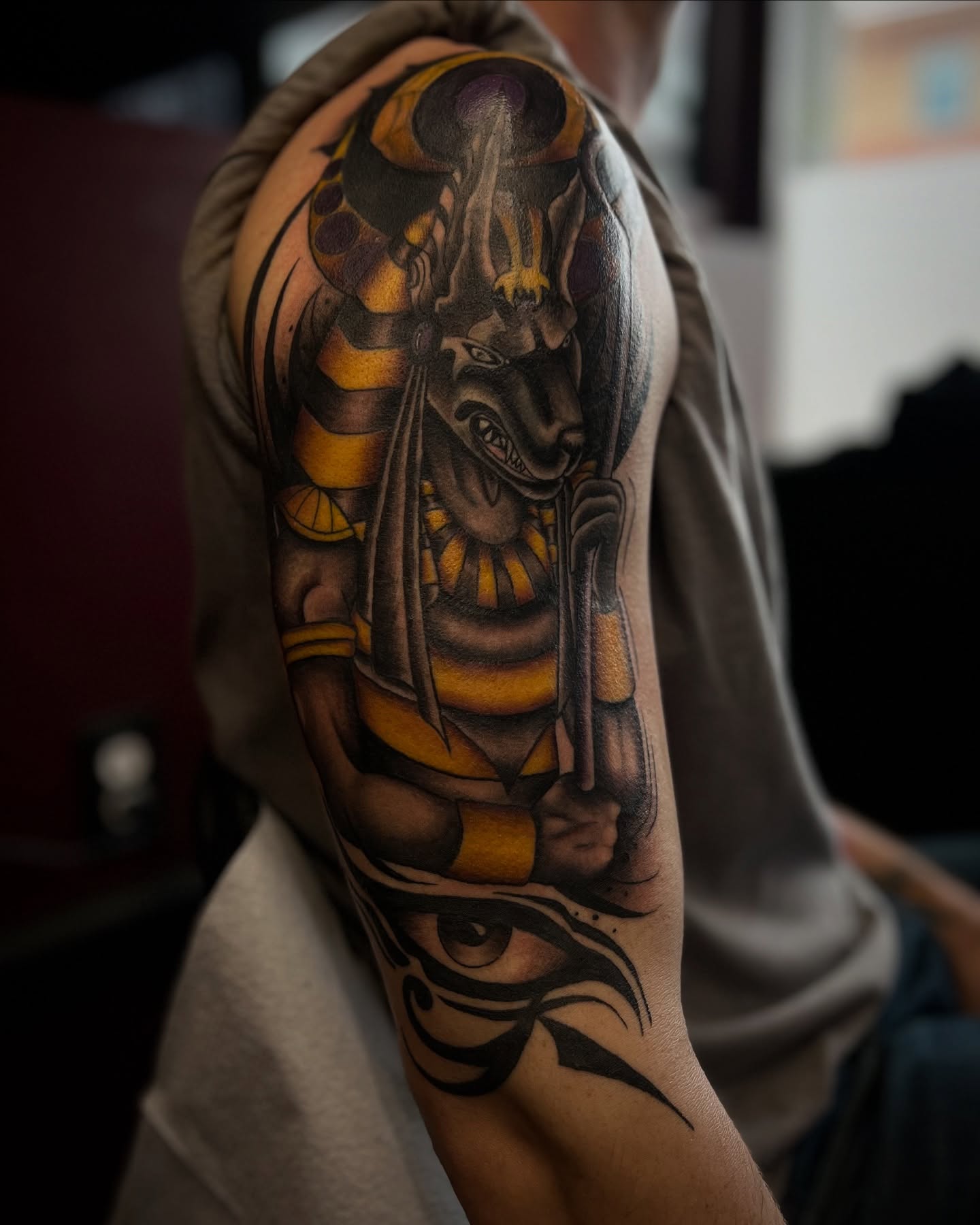 Ancient egyptian deity realism tattoo on the forearm by Stevie Reign