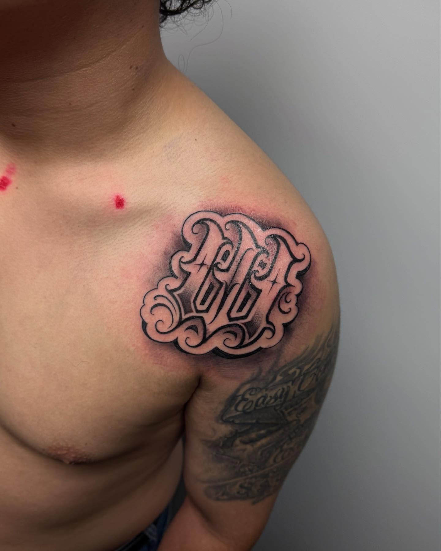 Script lettering lettering script tattoo on the shoulder by Smuk One