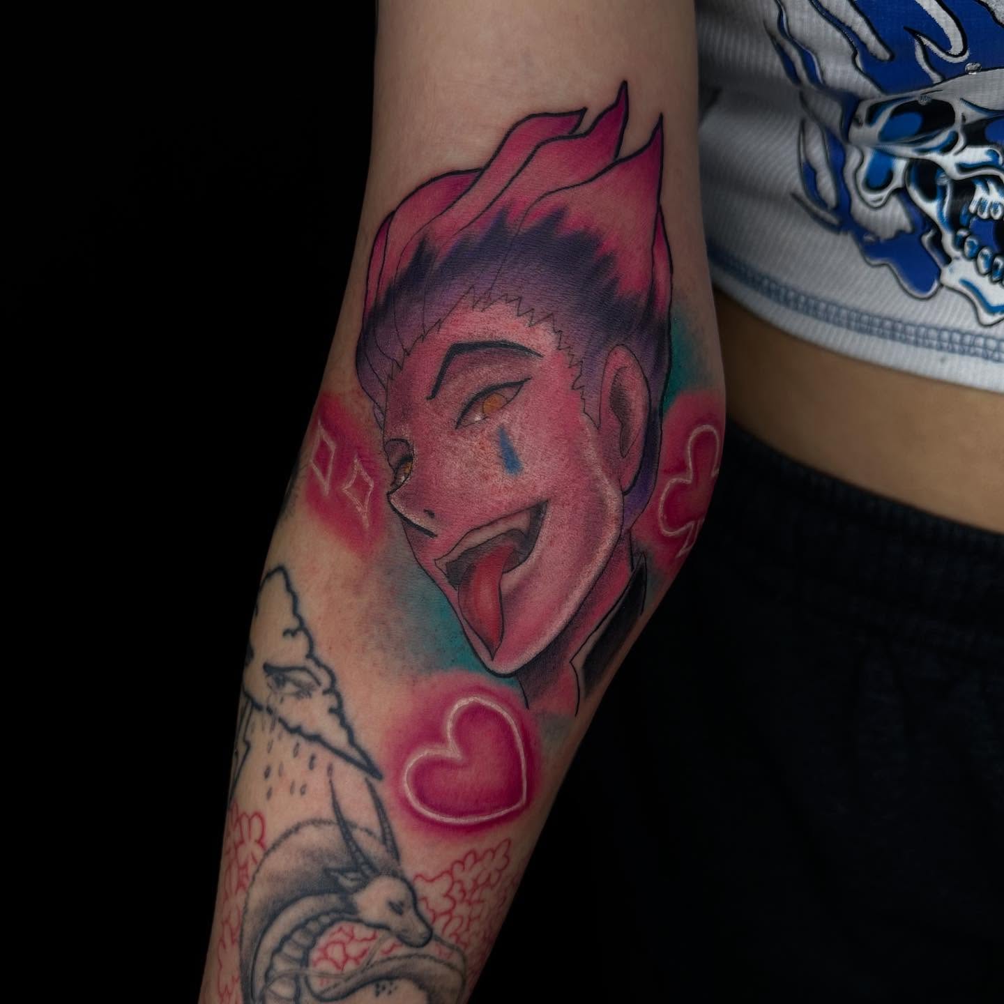 Anime character anime tattoo on the forearm by Jay Morales
