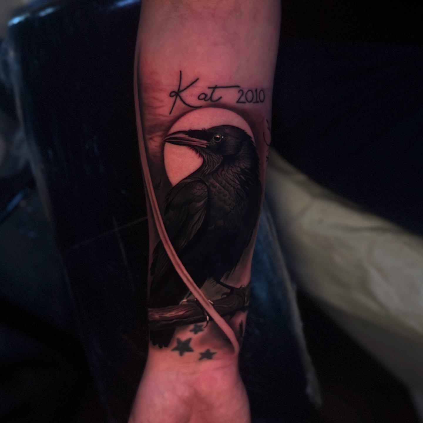Crow realism tattoo on the forearm by Tay 🥀