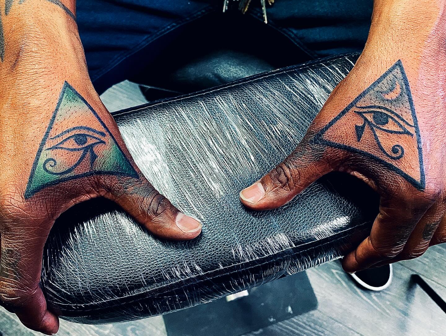 Eye of horus tribal tattoo on the hand by Tiffany