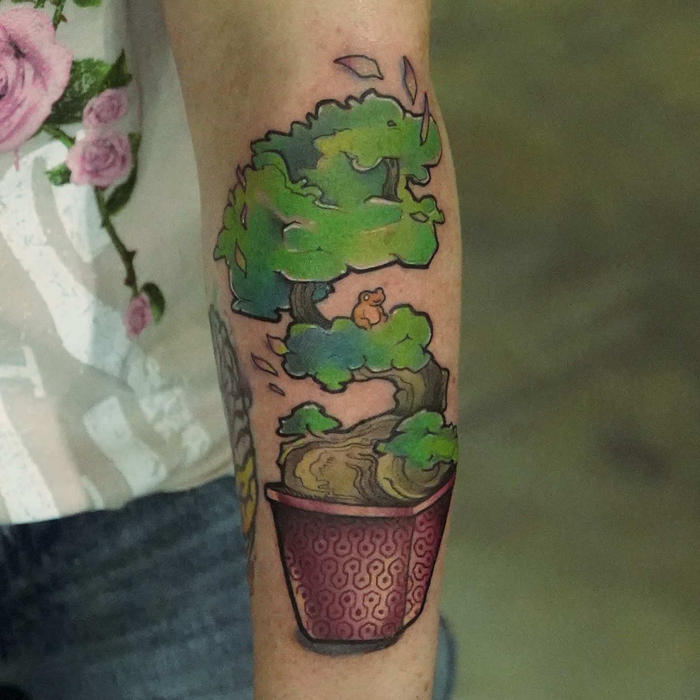 Bonsai tree dotwork tattoo on the forearm by Jamie Clinton